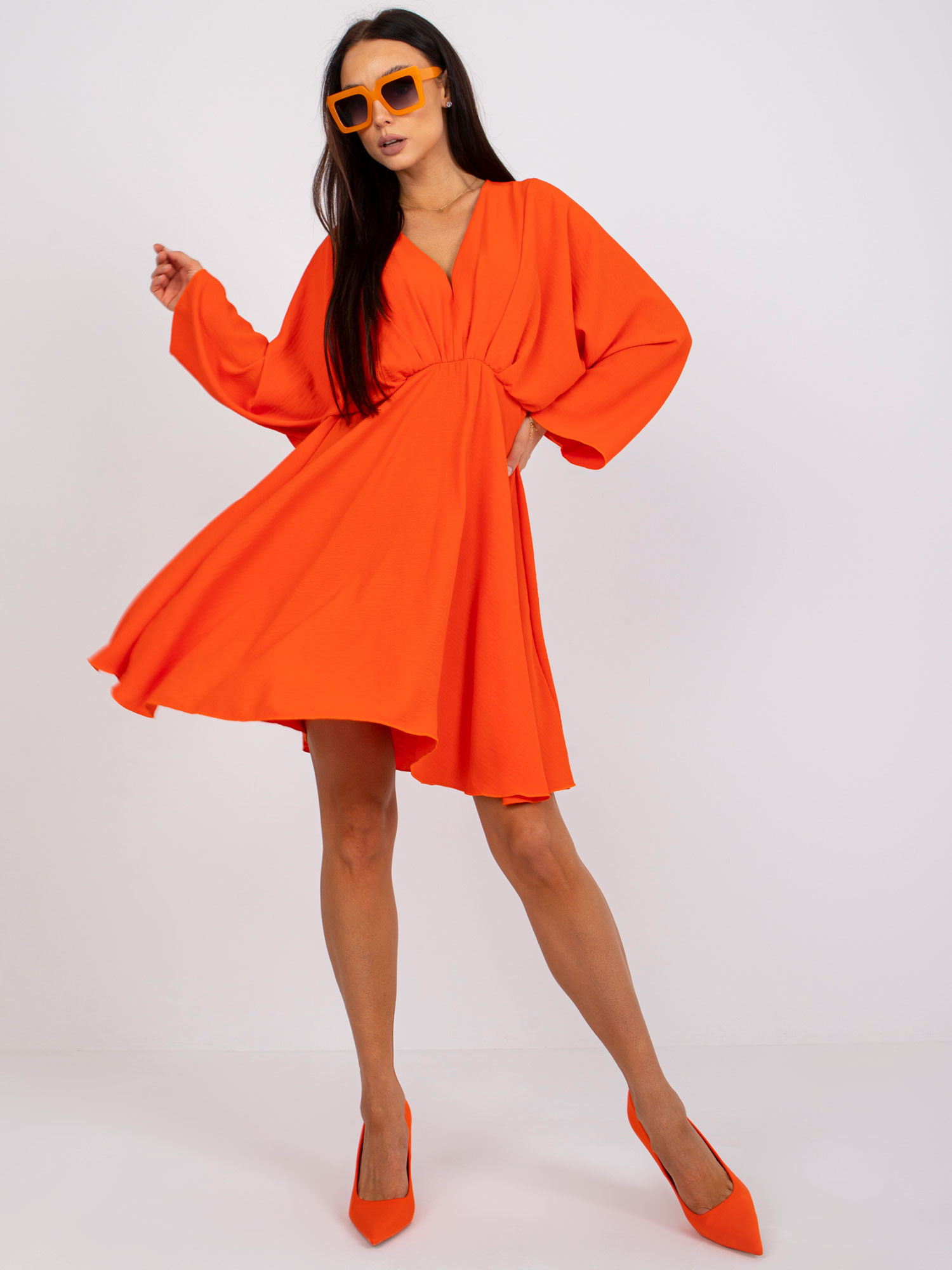 Dámské šaty-DHJ-SK-11981B.19-oranžové jedna velikost
