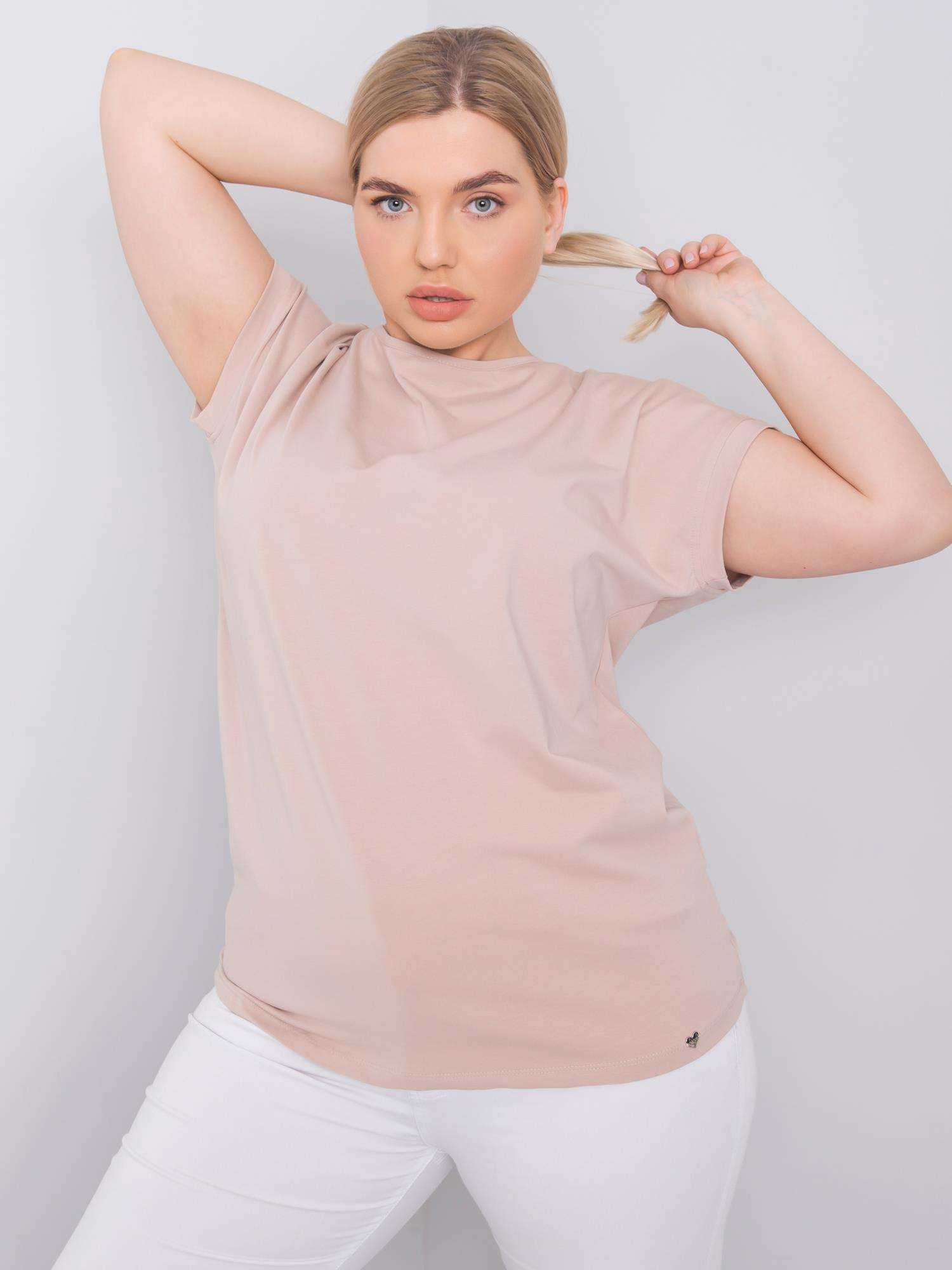 Béžové bavlněné tričko plus velikosti XL