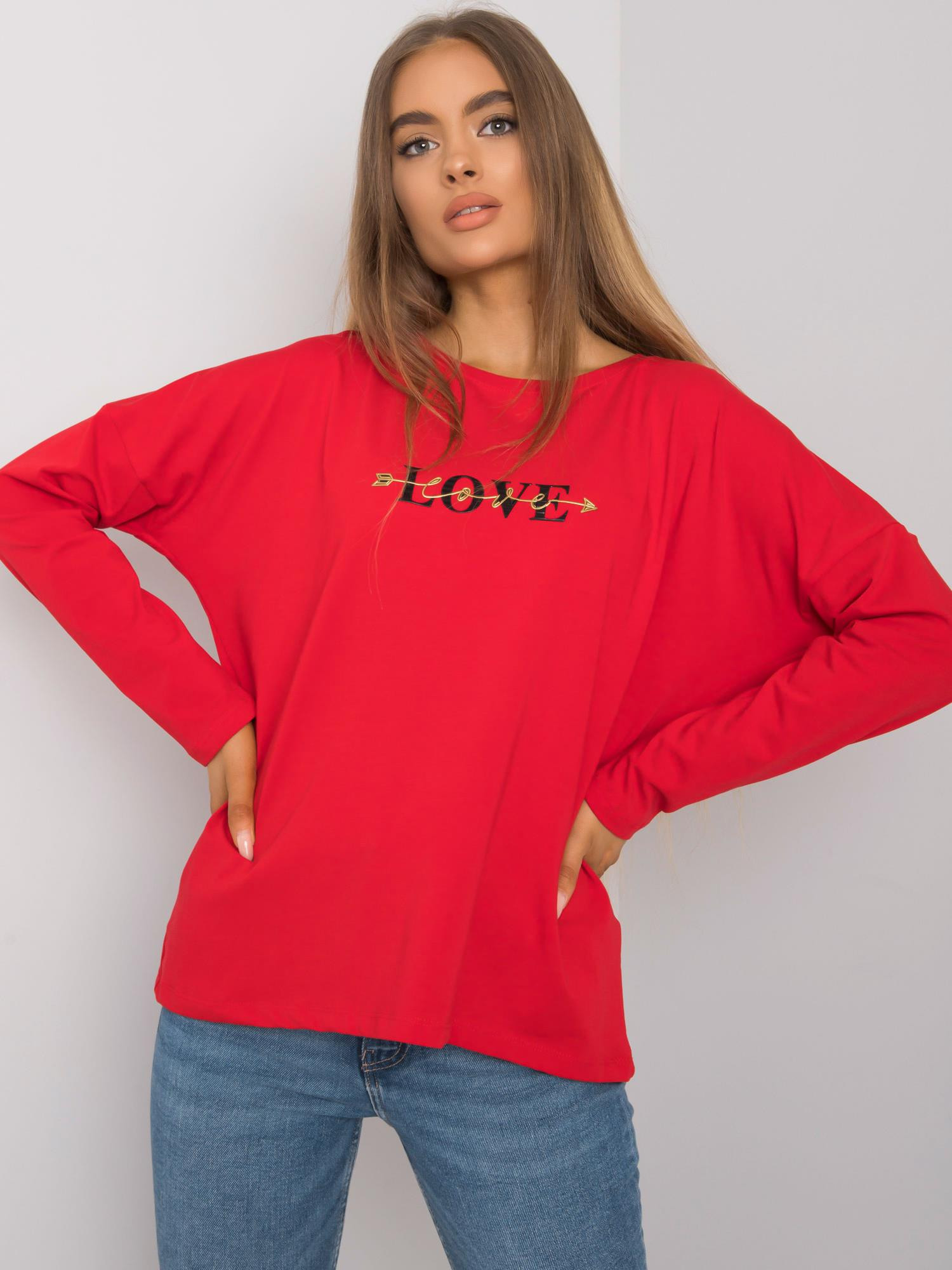 RUE PARIS Dámské červené bavlněné tričko s dlouhým rukávem L/XL