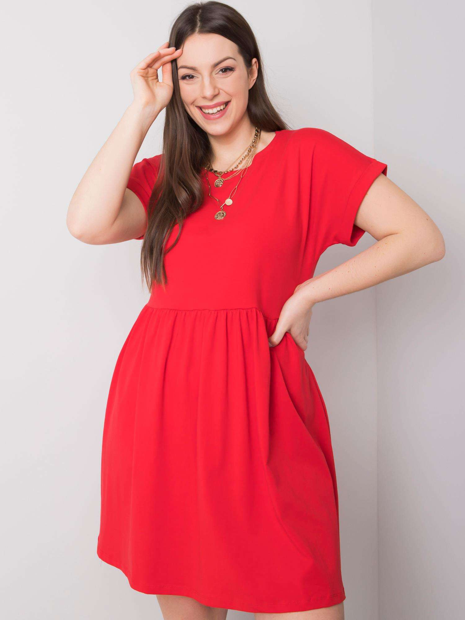 Červené bavlněné šaty plus velikosti 2XL