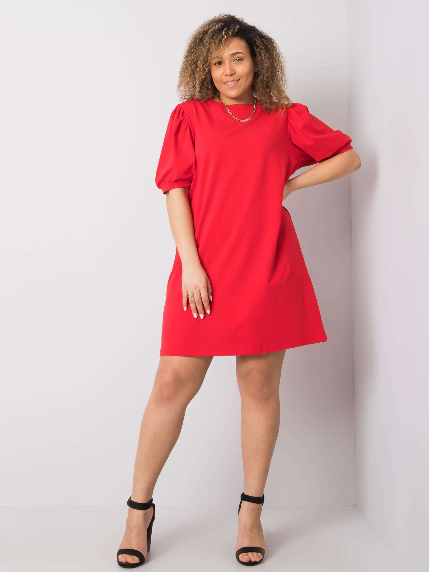 Červené bavlněné šaty plus velikosti 2XL