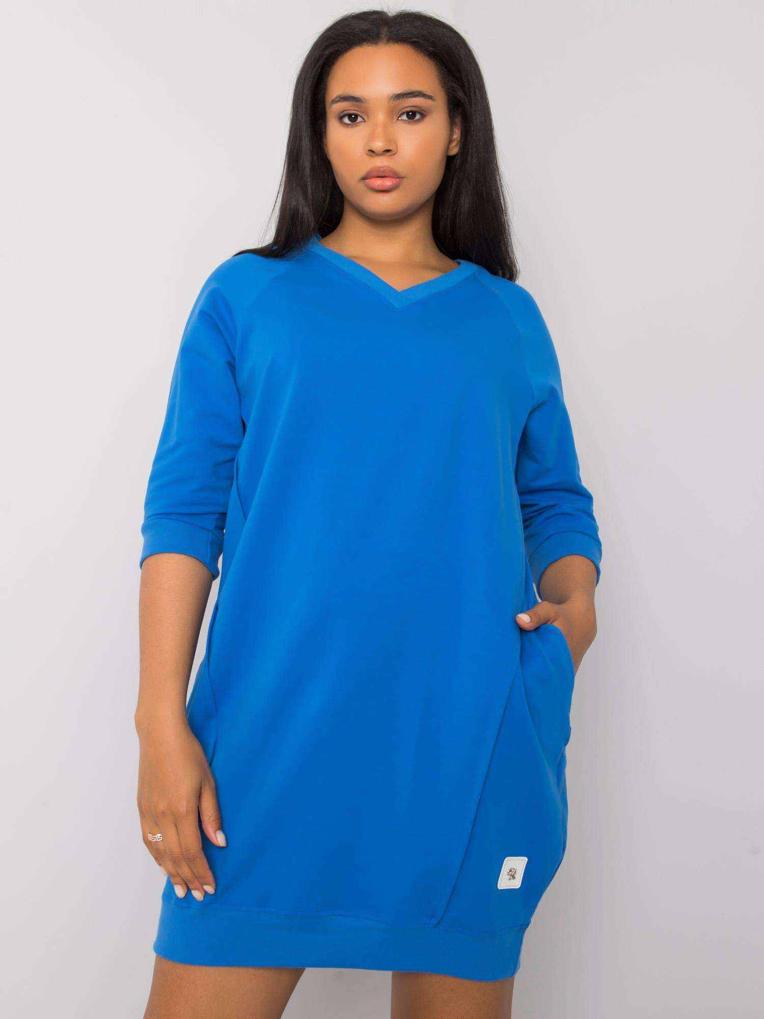 Tmavě modré plus size šaty s kapsami jedna velikost