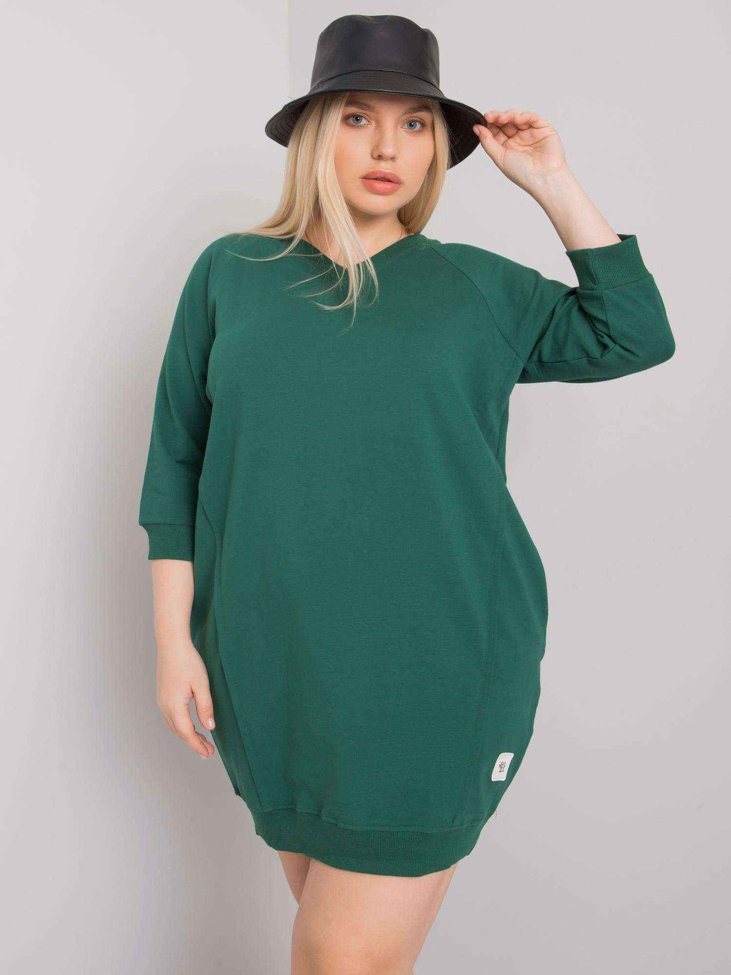 Tmavě zelené plus size šaty s kapsami jedna velikost