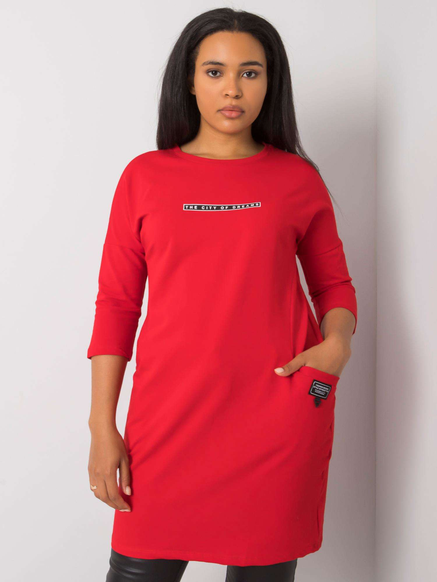 Červené bavlněné plus size šaty jedna velikost