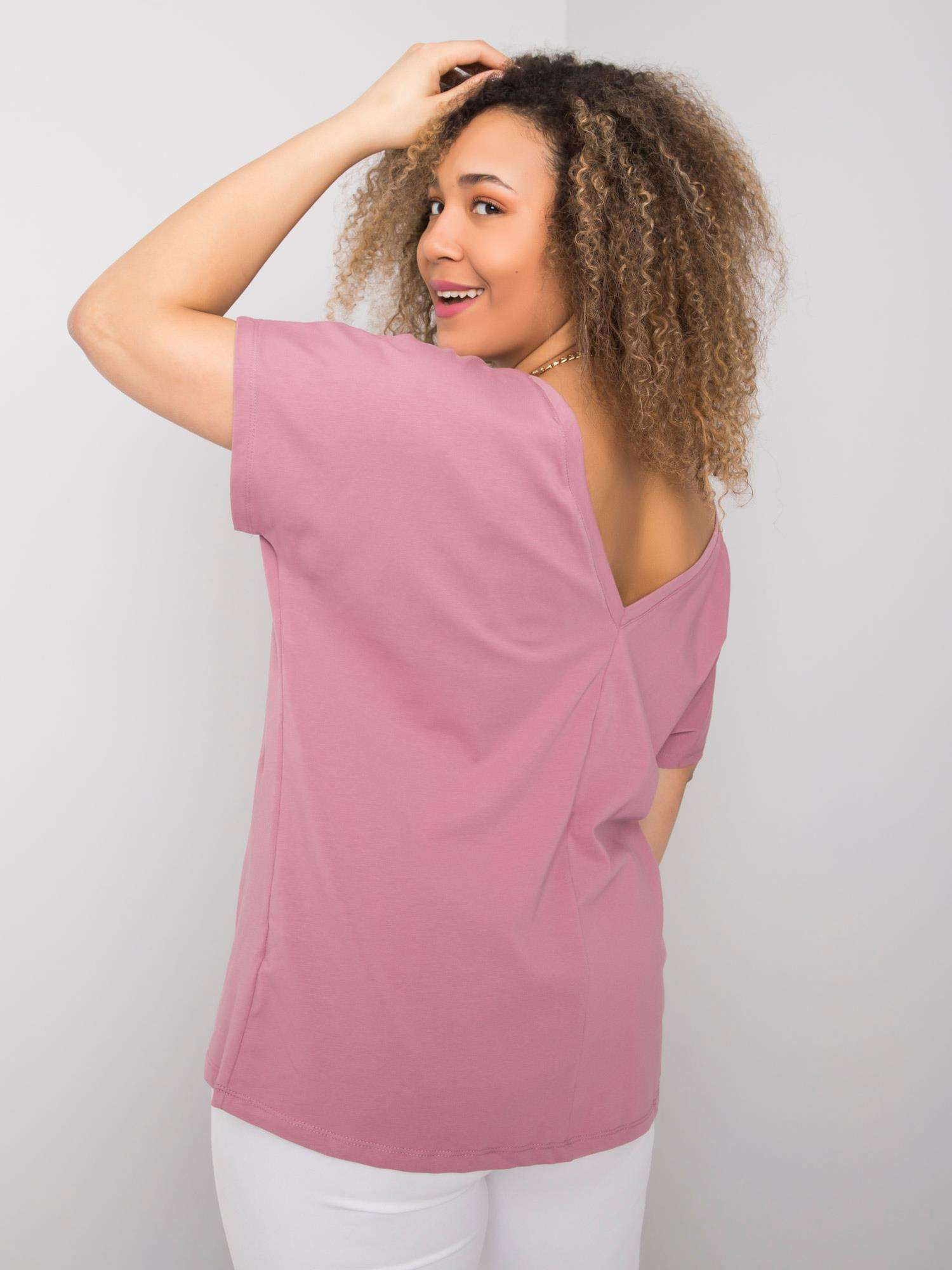 Pudrově růžové bavlněné tričko plus size 4XL