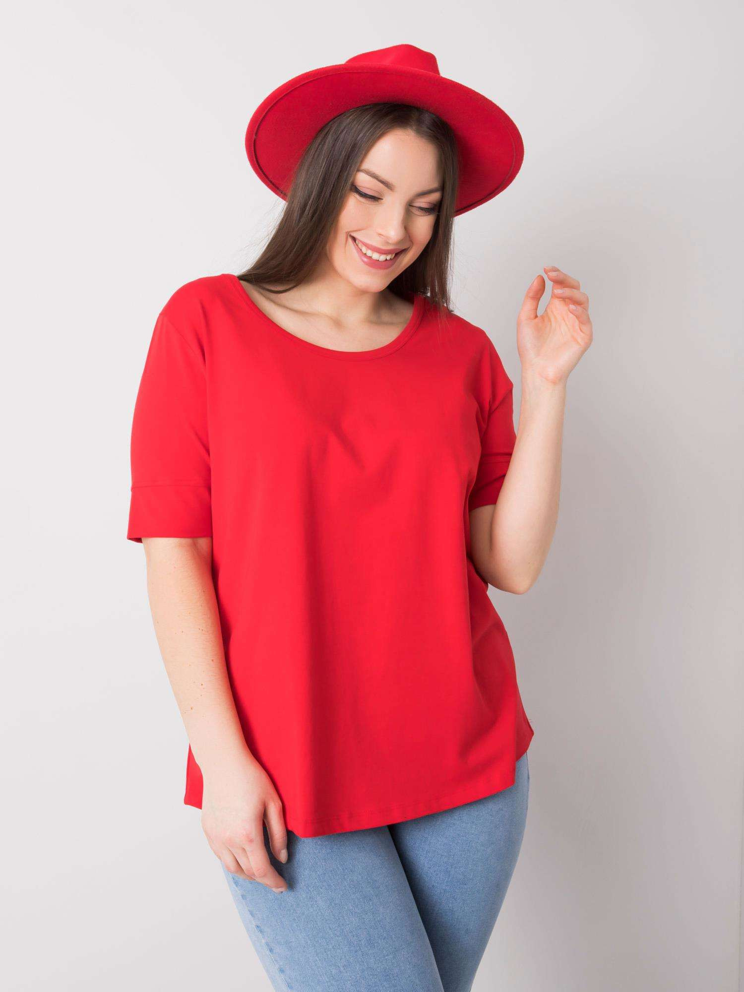 Dámské červené bavlněné tričko nadměrné velikosti XL