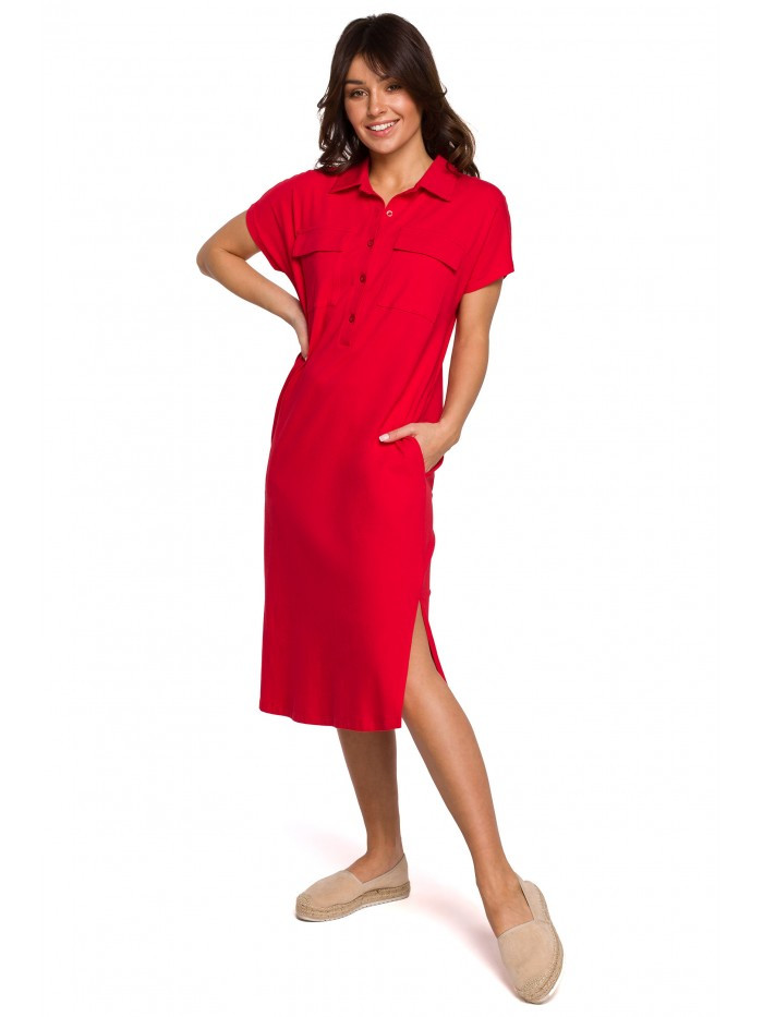 B222 Safari šaty s kapsami s klopou - červené EU S