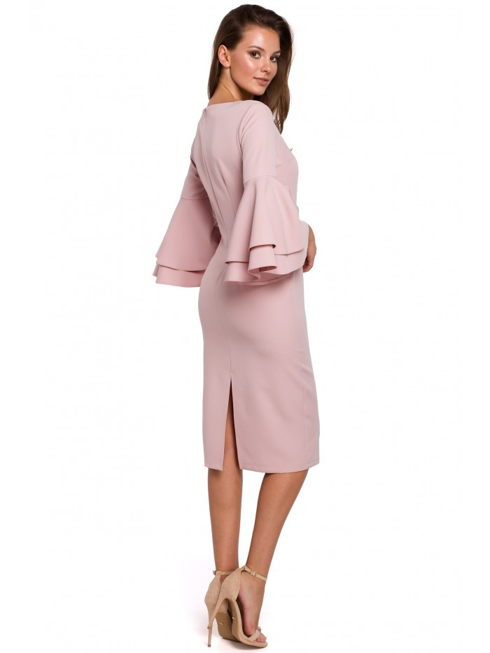 Plášťové šaty s rukávy - růžové EU L model 18002413