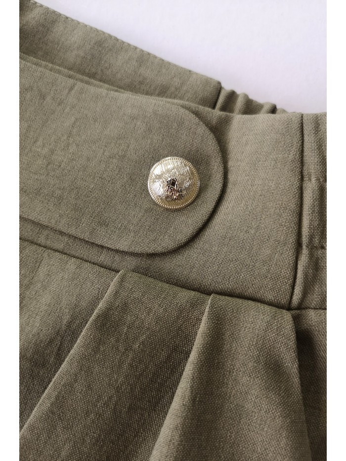 B252 Široké kalhoty s ozdobnými knoflíky - olivová barva EU XL