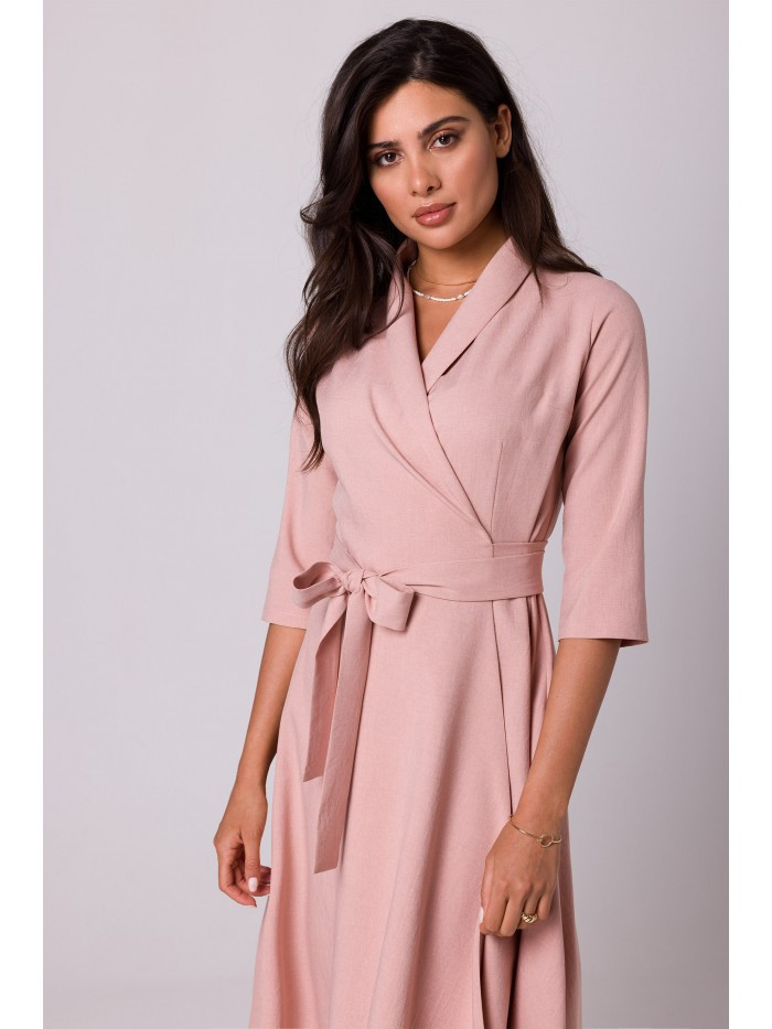 B255 Zavinovací šaty se šálovým límcem - růžové EU M