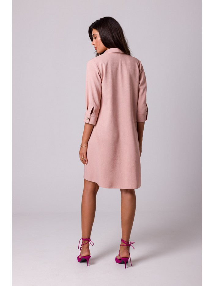 B257 Rozšířené košilové šaty - růžové EU XL