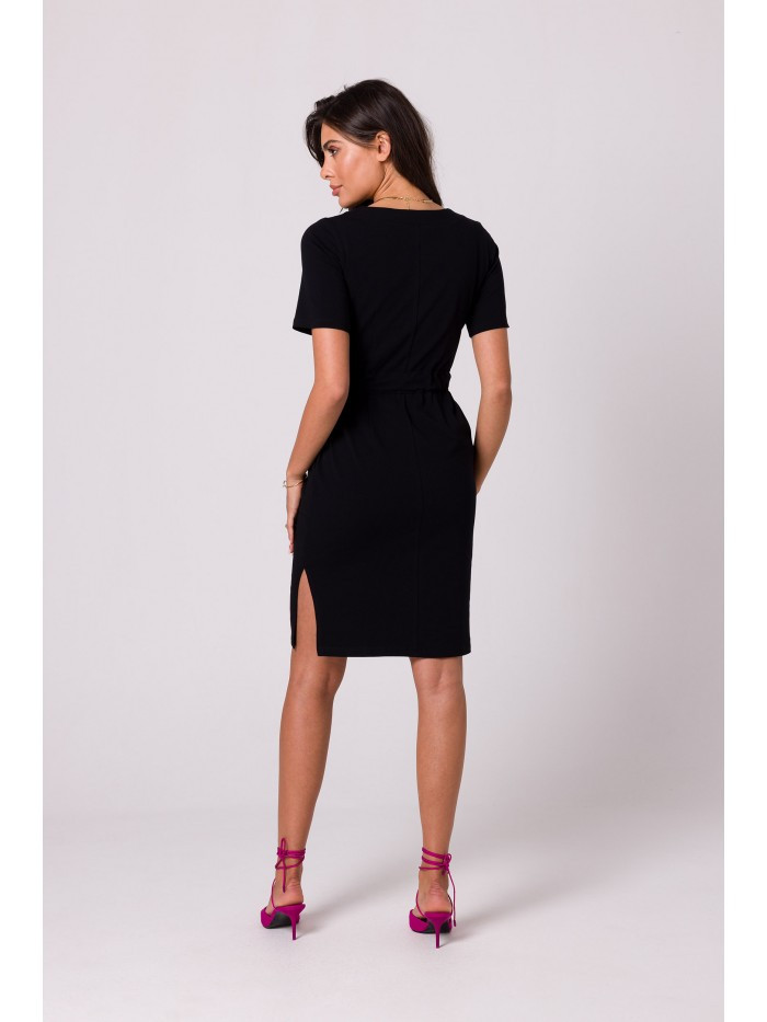 B263 Bavlněné šaty s kapsami - černé EU XL