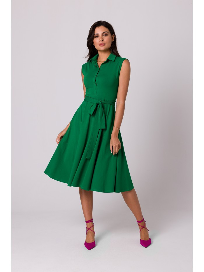 B261 Bavlněné šaty ve fitted střihu - zelené EU XL