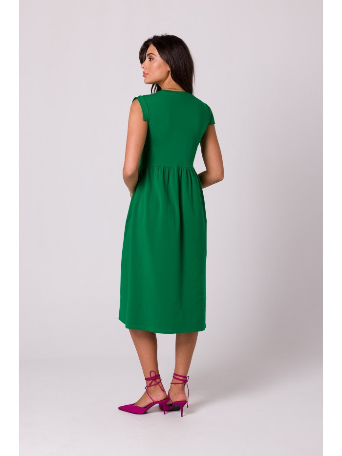 B262 Bavlněné šaty s vysokým pasem - zelené EU S