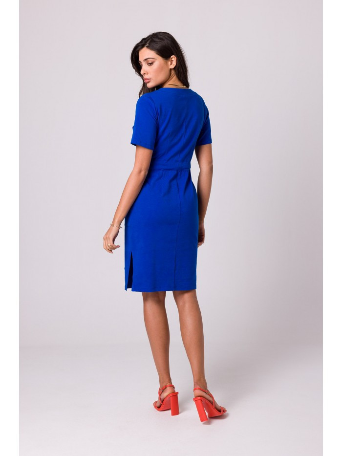 B263 Bavlněné šaty s kapsami - královská modř EU L