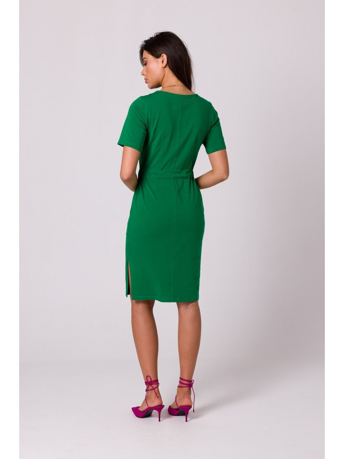 B263 Bavlněné šaty s kapsami - zelené EU M