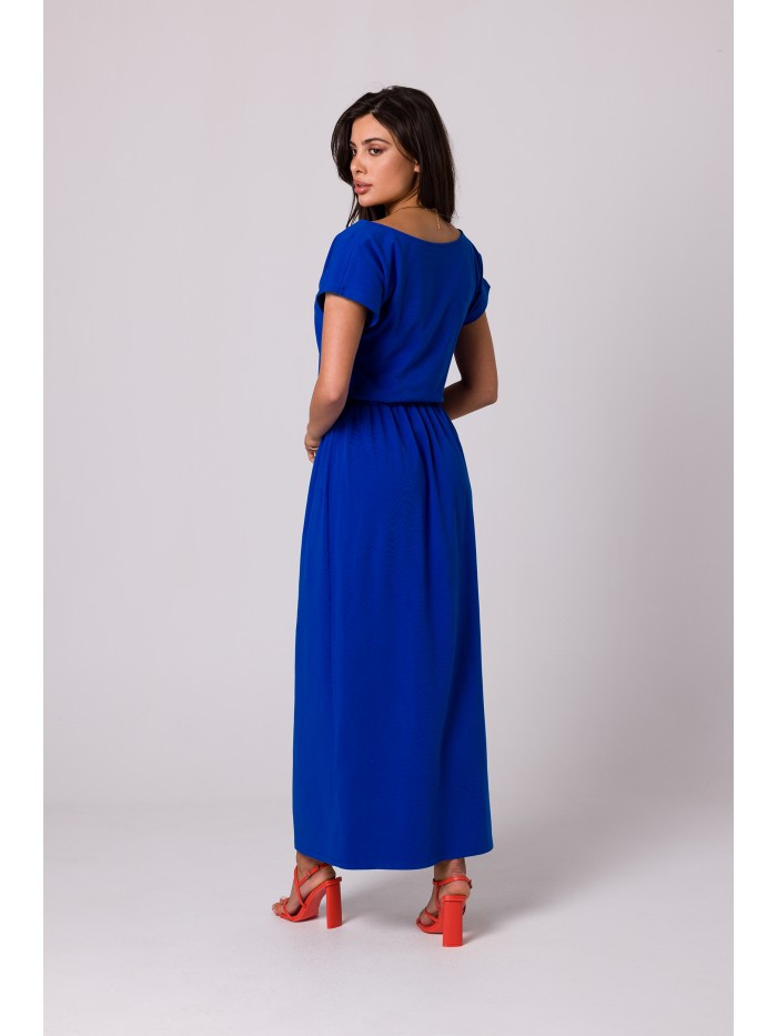 B264 Maxi šaty s elastickým pasem - královská modř EU S