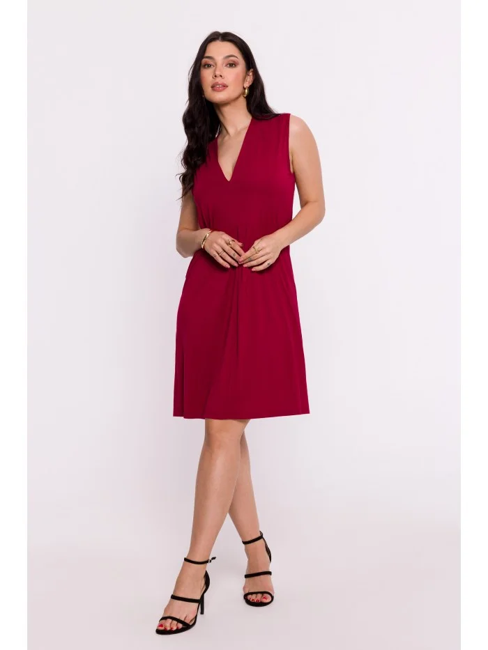 B286 Viskózové mini šaty s výstrihom do V - bordové EU XXL