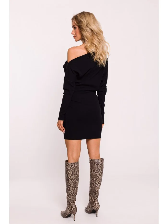 M818 Pletené šaty se spadlými rameny - černé EU 2XL/3XL (obrázek 3)