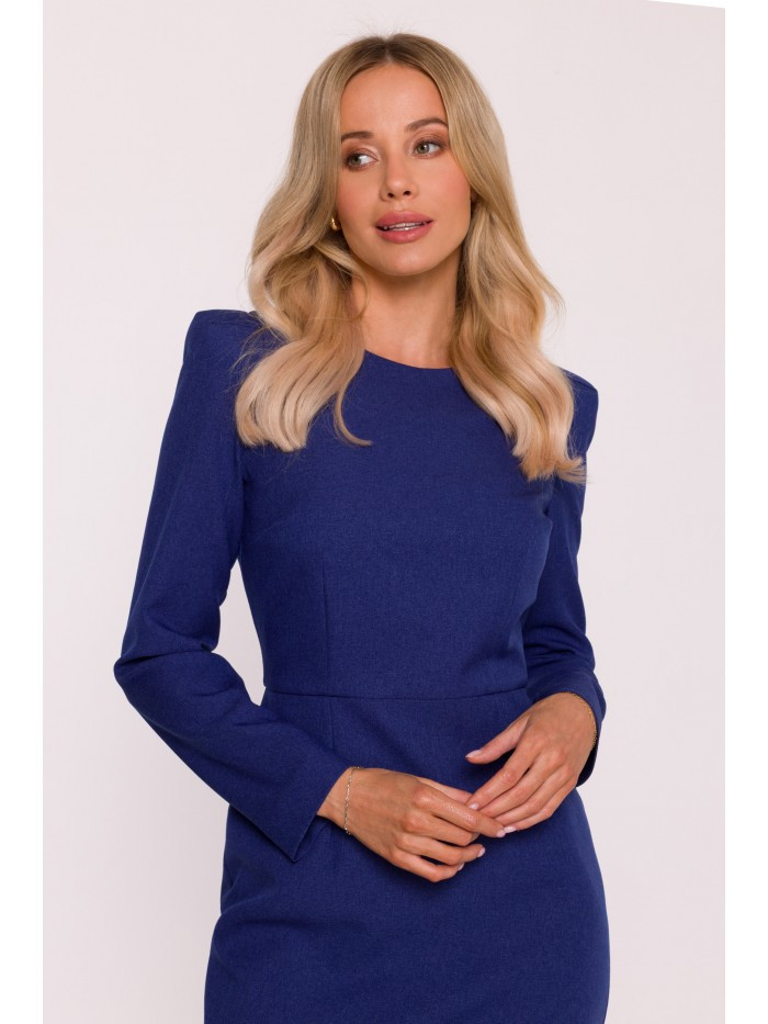 S412 Tužkové šaty s ozdobnými rameny - modré EU XL (obrázek 4)