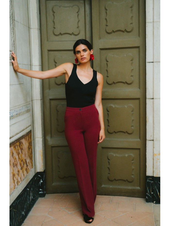 S418 Nohavice so šnúrkou - bordové EU L