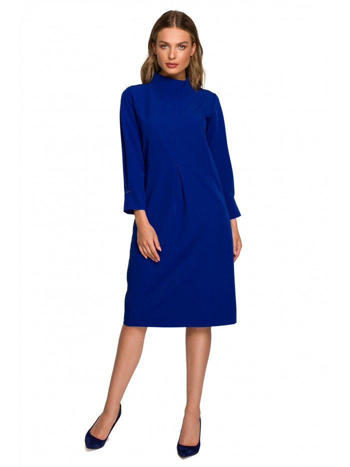 S318 Volné šaty s vysokým límcem - královská modř EU XL