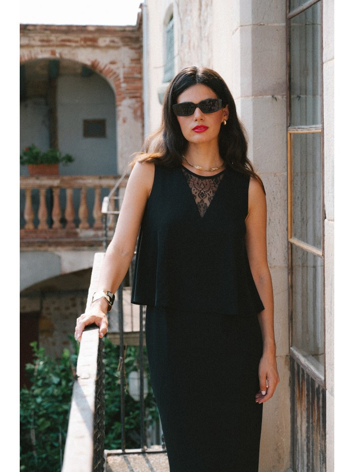 S422 Šaty s krajkovou vsadkou - černé EU S