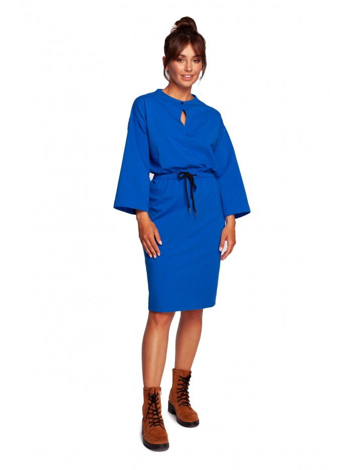 B234 Pletené šaty s provázkem - královská modř EU S