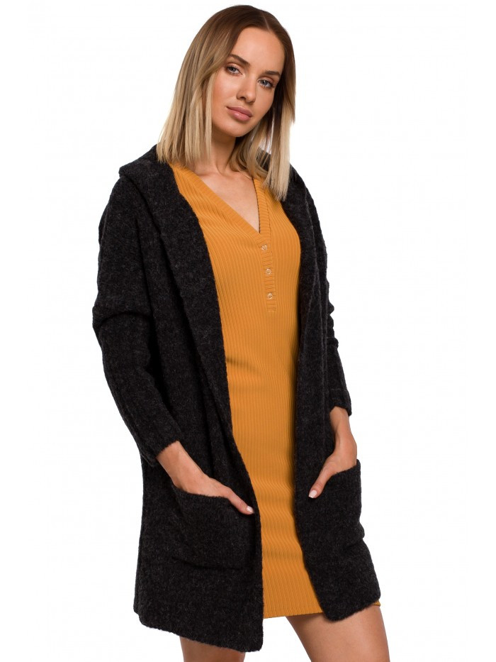 M556 Pletený svetr s kapucí - antracitová barva EU S/M