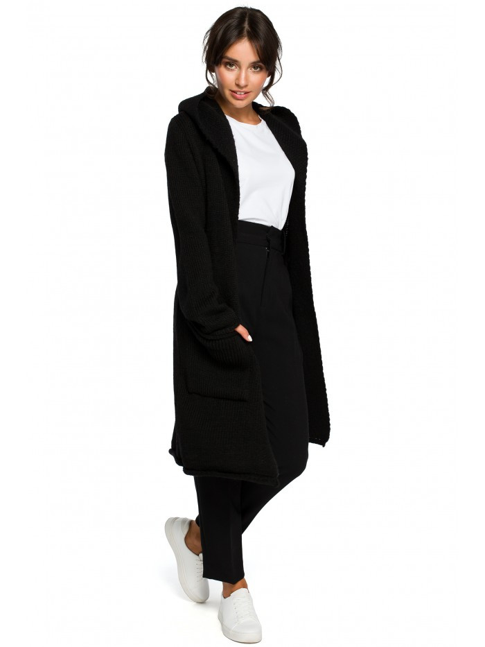 model 15098943 Dlouhý svetr s kapucí a bočními kapsami - černý EU UNI