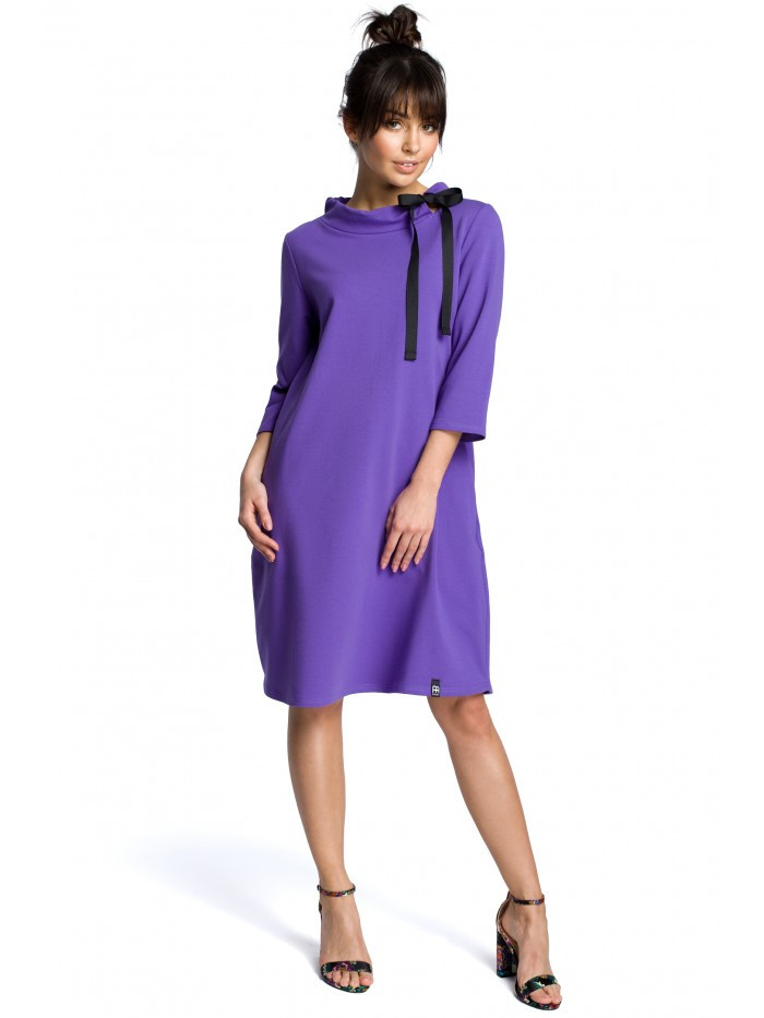 B070 Oversized šaty s páskem na zavazování - fialové EU XL