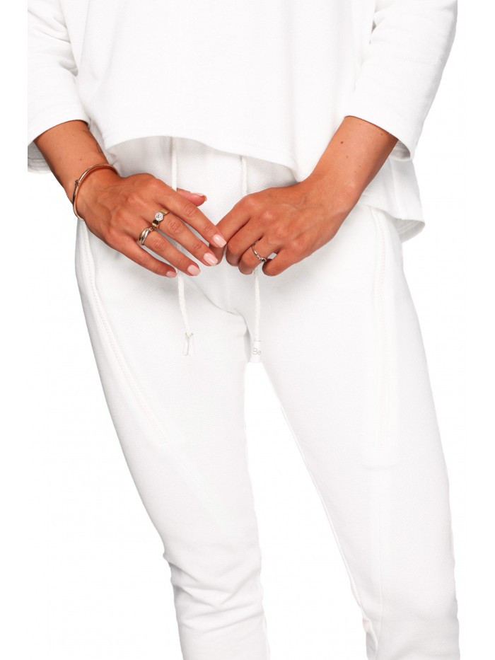 B240 Úzké pletené kalhoty s ozdobnými zipy - ecru EU XXL