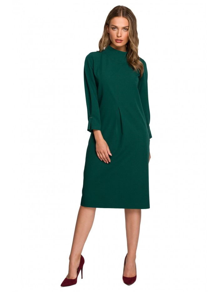 S318 Volné šaty s vysokým límcem - zelené EU XXL