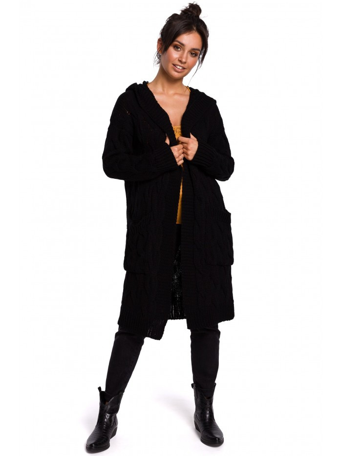 BK033 Pletený plisovaný sveter s kapucňou EÚ L/XL čierna