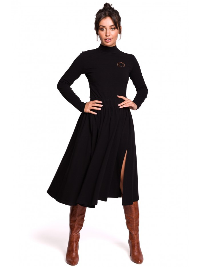 Levně B130 Rozšířená midi sukně - černá EU L/XL