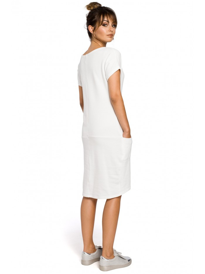 Midi šaty s kapsami ve ecru barva model 18001686 - BeWear Velikost: EU XL