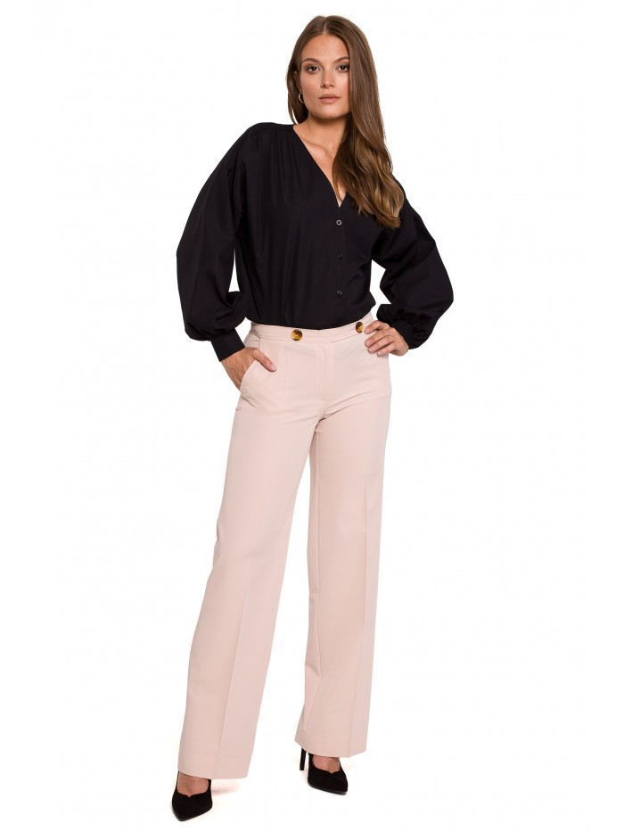 model 15877050 Klasické kalhoty s rovnými nohavicemi béžové - Makover Velikost: EU L