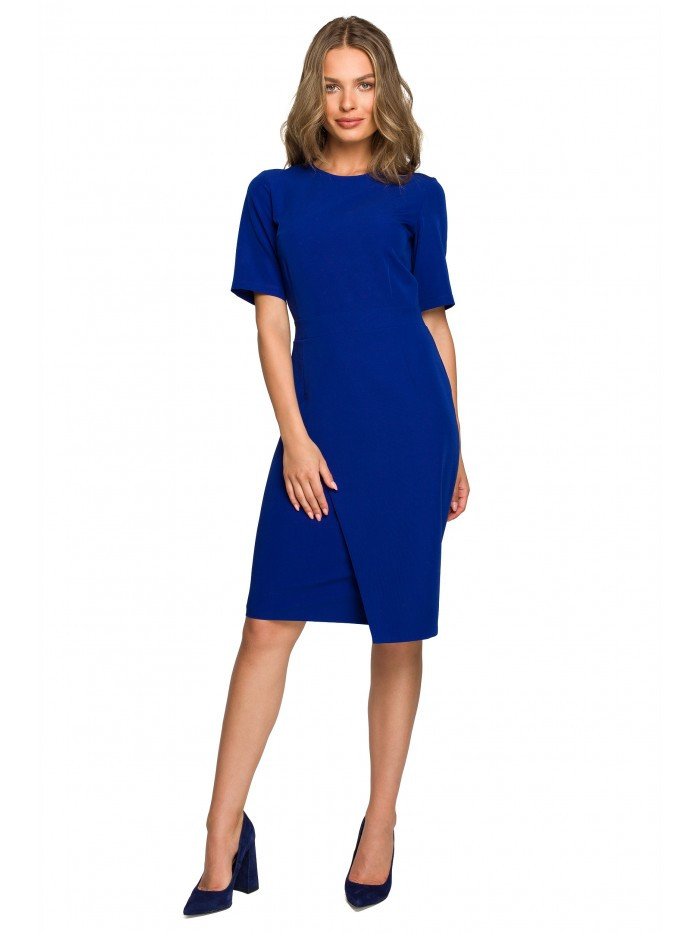 S317 Pouzdrové šaty s dvojitým předním dílem - královská modř EU L