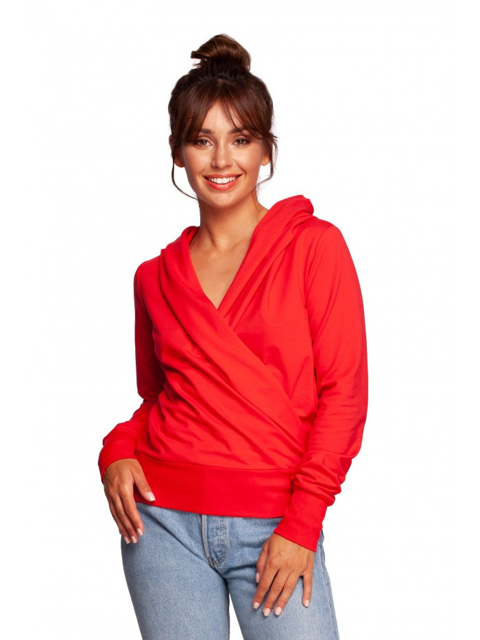 B246 Zavinovací svetr s kapucí - červený EU M
