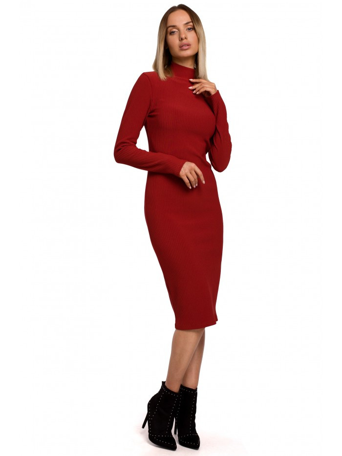 M542 Pletené šaty s rolákem - cihlově červené EU XL