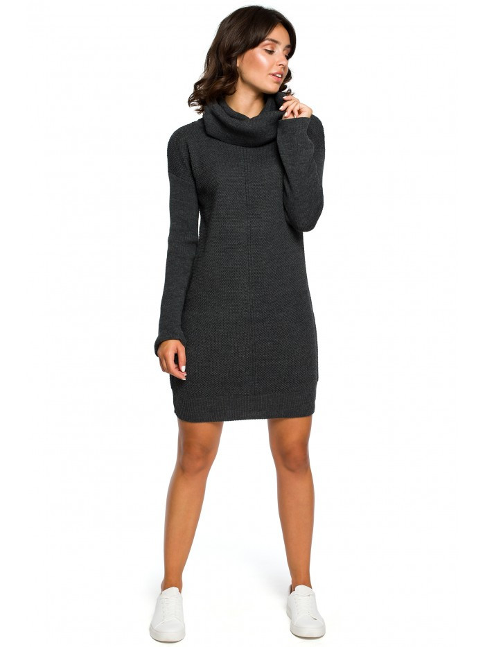 BK010 Pletené svetrové šaty s vysokým výstřihem - grafitové EU UNI