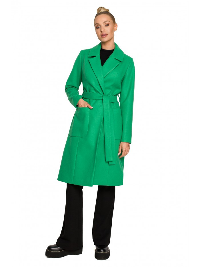 M708 Fleecový kabát s páskem a kapsami s nášivkami - zelený EU M