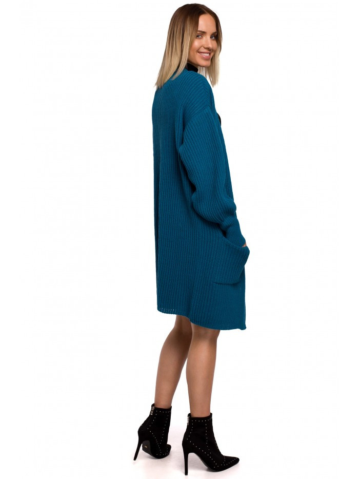 Žebrovaný pletený svetr s kapsami modrý model 15106118 - Moe Velikost: EU S/M