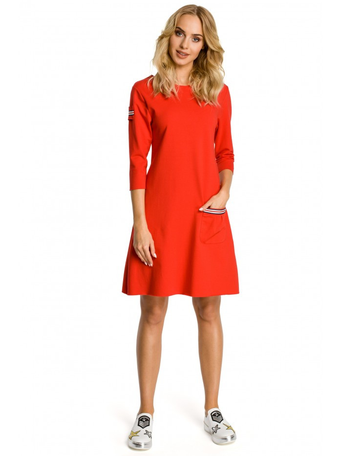 model 18001710 Trapézové šaty s pruhy - červené EU M