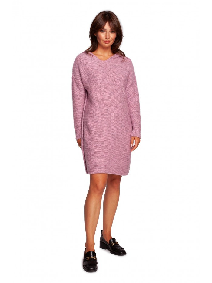BK089 Sweater hooded dress - powder EU S/M