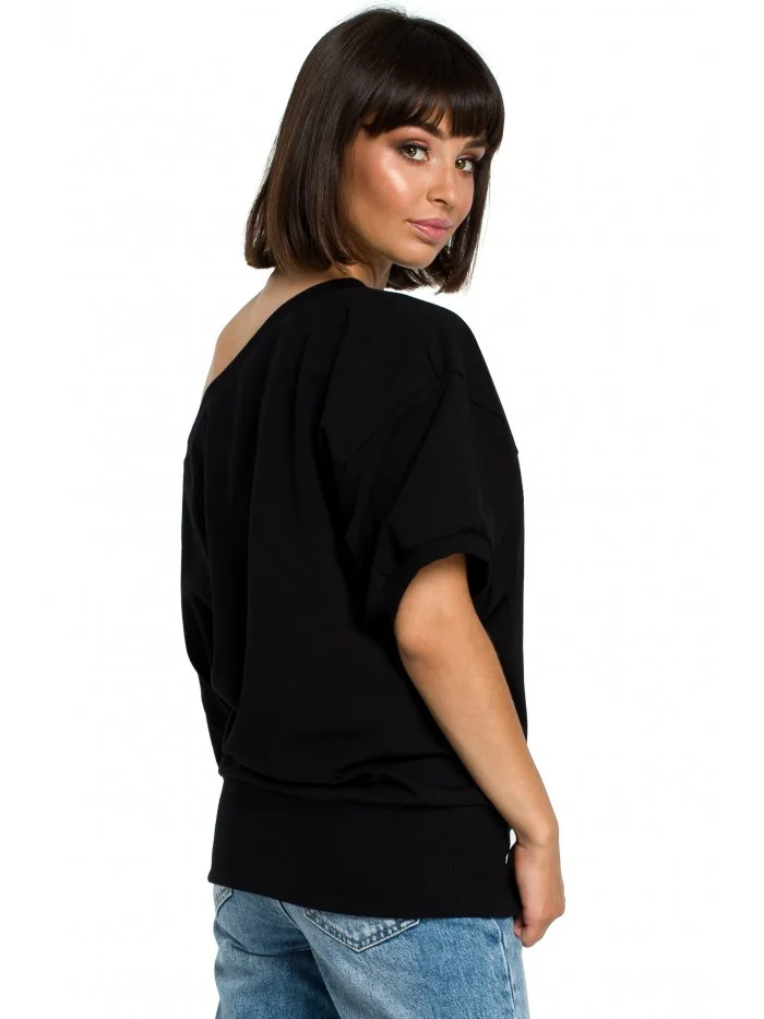 B079 Halenka nadměrné velikosti se zavinovacími detaily - černá EU L/XL (obrázek 4)