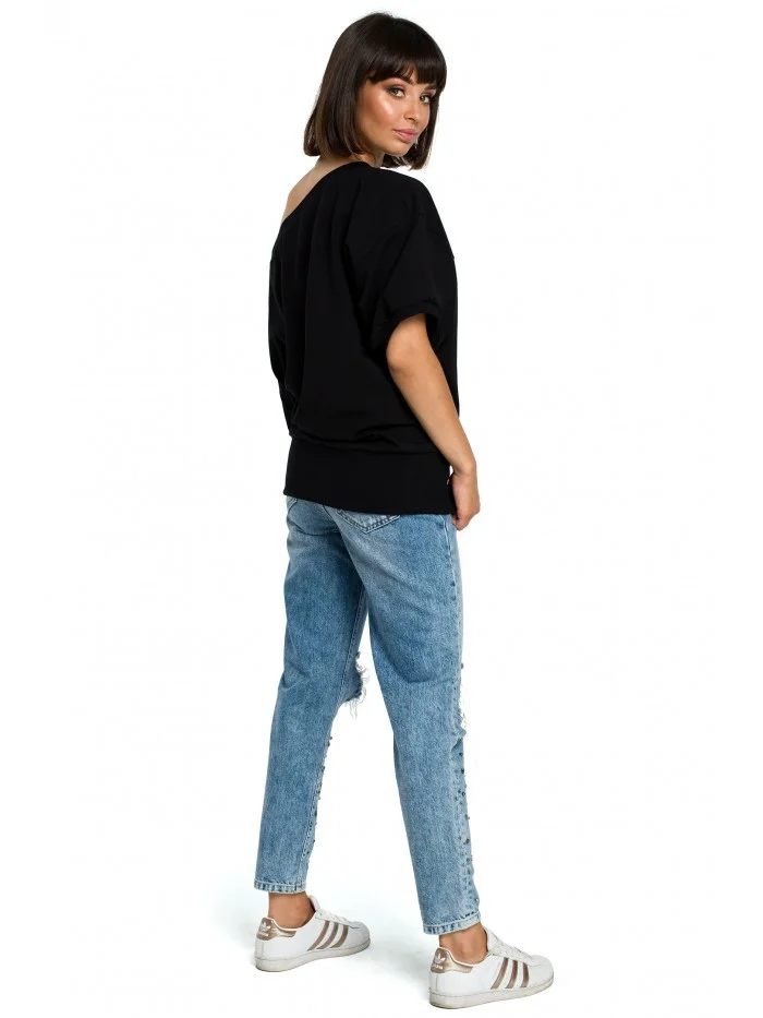 B079 Halenka nadměrné velikosti se zavinovacími detaily - černá EU L/XL (obrázek 3)