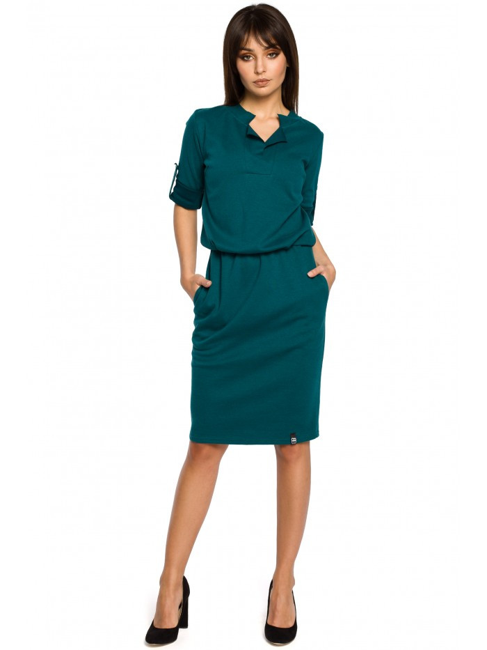 B056 Pletené košilové šaty - zelené EU XL