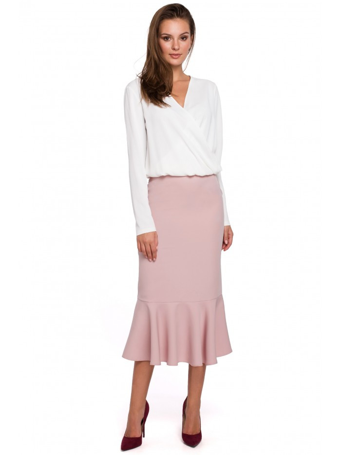 K025 Volánová tužková sukně - krepová růžová EU L