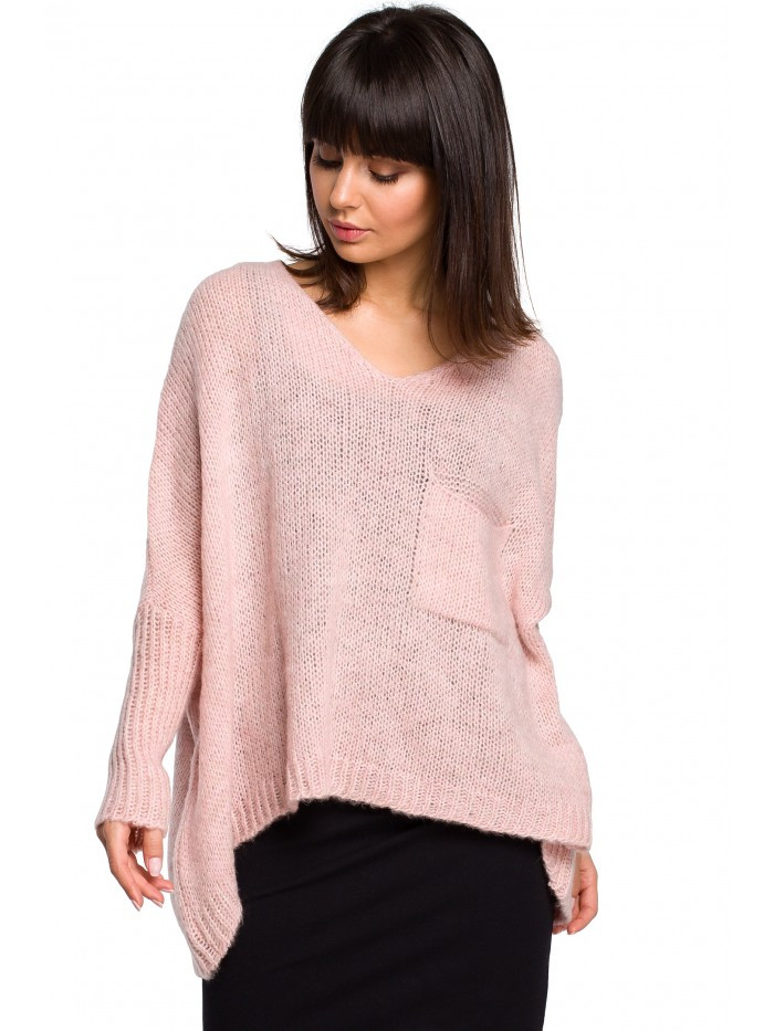 BK018 Lehký svetr nadměrné velikosti - růžový EU UNI